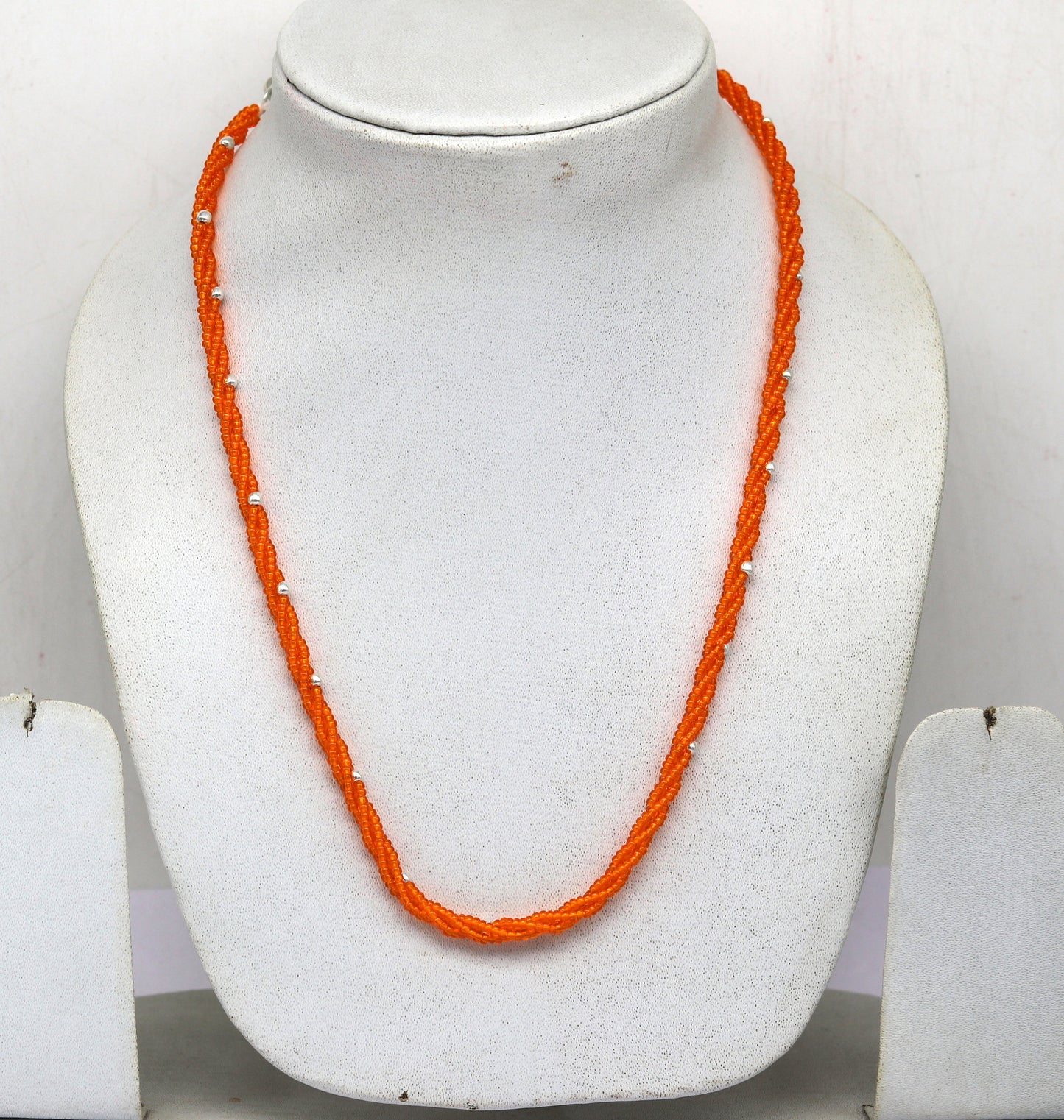 19" 925 sterling silver galaxy necklace triple strands semi precious stone beads with randomly placed silver beads necklace set136 - TRIBAL ORNAMENTS