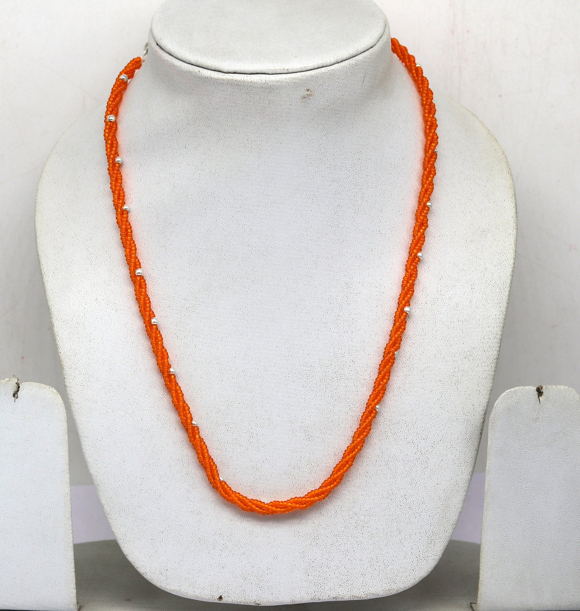 19" 925 sterling silver galaxy necklace triple strands semi precious stone beads with randomly placed silver beads necklace set136 - TRIBAL ORNAMENTS