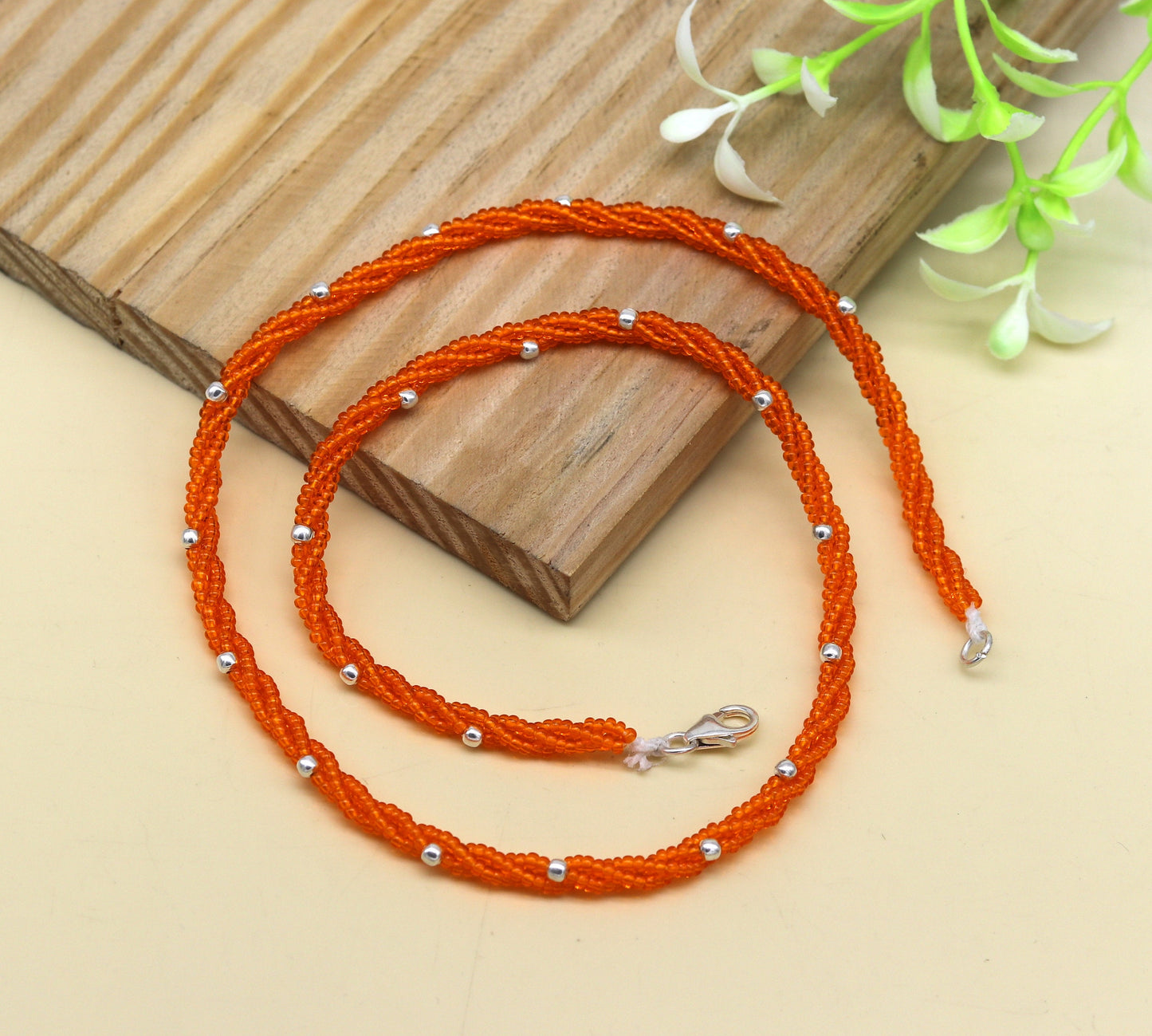 19" 925 sterling silver galaxy necklace triple strands semi precious stone beads with randomly placed silver beads necklace set136 - TRIBAL ORNAMENTS