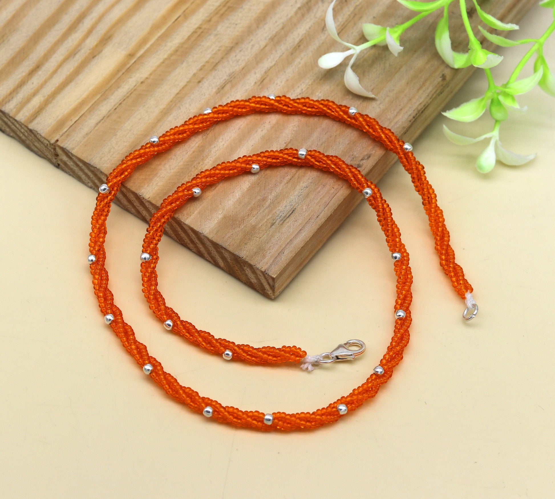 19" 925 sterling silver galaxy necklace triple strands semi precious stone beads with randomly placed silver beads necklace set136 - TRIBAL ORNAMENTS