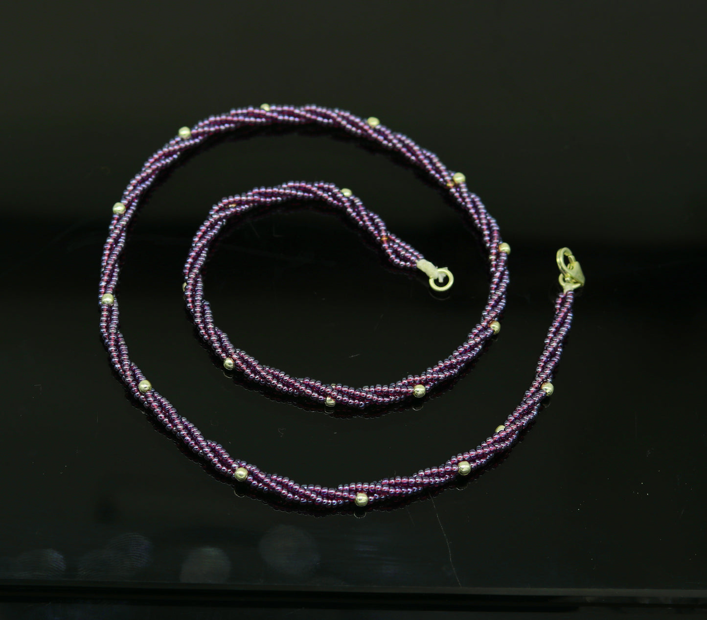 19" Exclusive Customized beaded necklace triple strands semiprecious purple beads, randomly 925 silver beads placed galaxy necklace set140 - TRIBAL ORNAMENTS