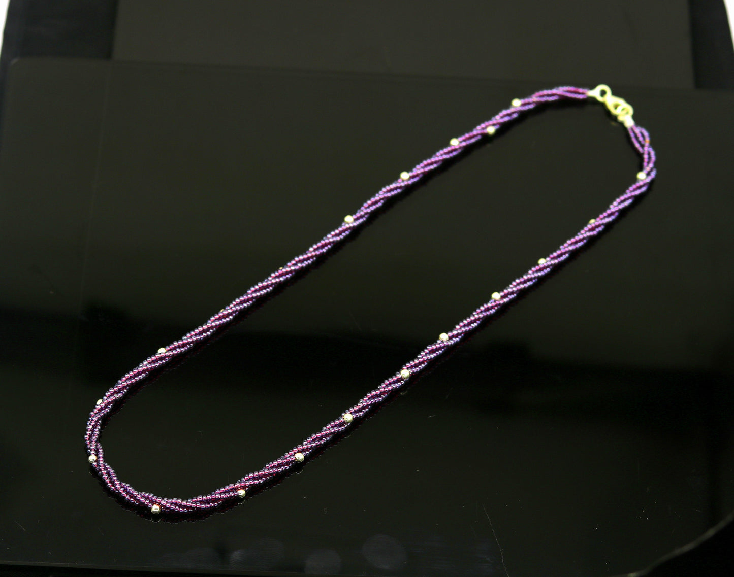 19" Exclusive Customized beaded necklace triple strands semiprecious purple beads, randomly 925 silver beads placed galaxy necklace set140 - TRIBAL ORNAMENTS