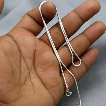 Sterling silver 16-inch 1mm snake chain from TRIBAL ORNAMENTS, perfect for kids and girls, with a trendy, handmade design.