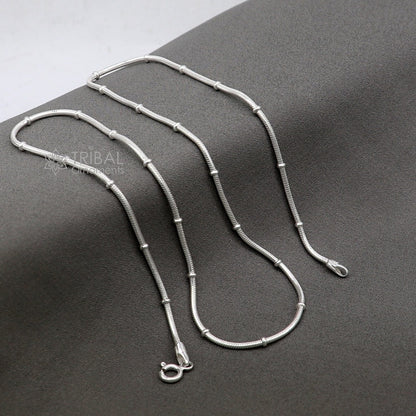 Sterling silver 1mm handmade snake chain necklace, 18 inches long, trendy style with a smooth, shiny finish and elegant design.