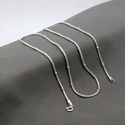 18-inch handmade 1mm sterling silver snake chain necklace by Tribal Ornaments, featuring a sleek, trendy pendant chain design.