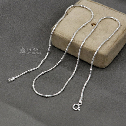 Sterling silver 18-inch handmade snake chain necklace, trendy 1mm thickness, with pendant chain design from Tribal Ornaments.