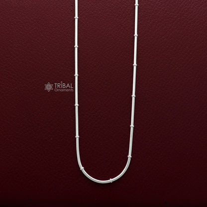 Sterling silver 18-inch handmade snake chain necklace with a sleek, trendy design and durable 1mm thickness.