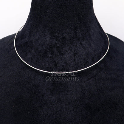 925 sterling silver 1mm round plain design neck band or ring, handmade tribal ethnic choker for all pendant types from India