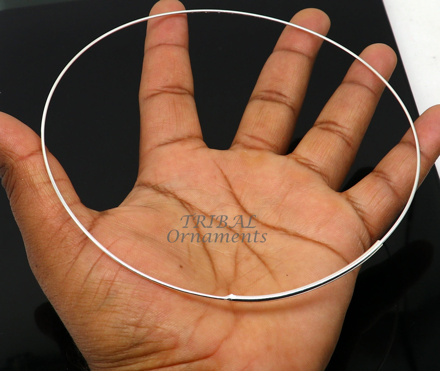 925 sterling silver round plain neck band or ring, handmade tribal design, perfect for pendants and ethnic choker sets.