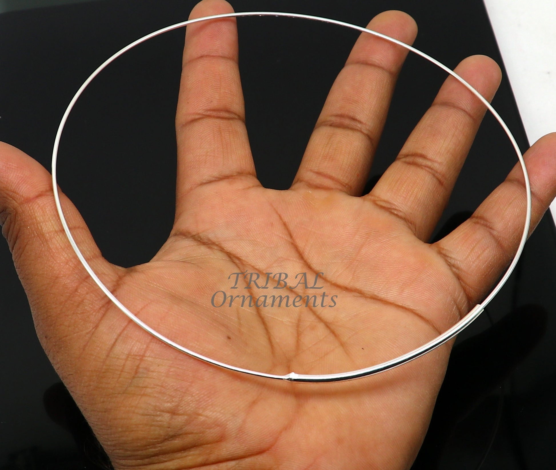 925 sterling silver round plain neck band or ring, handmade tribal design, perfect for pendants and ethnic choker sets.