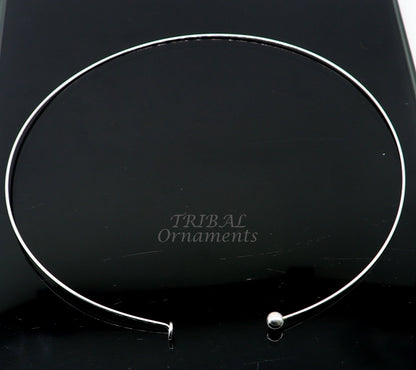 925 sterling silver neck band with 1mm round plain design, handmade tribal-style choker for pendants and ethnic jewelry.