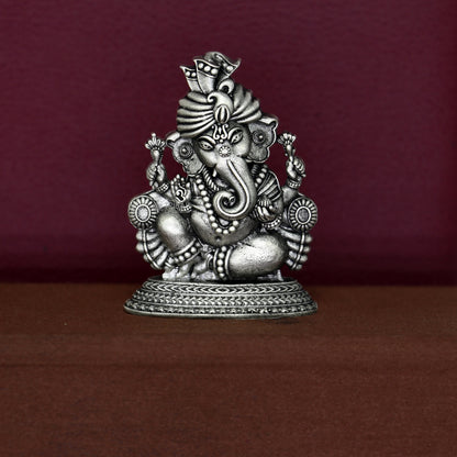 2.0-inch sterling silver Lord Ganesha idol sculpture by TRIBAL ORNAMENTS, detailed Ganesha figurine for Diwali puja or gifts