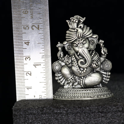2.0-inch sterling silver Lord Ganesha idol by Tribal Ornaments, detailed silver Ganesha sculpture for puja and Diwali celebrations