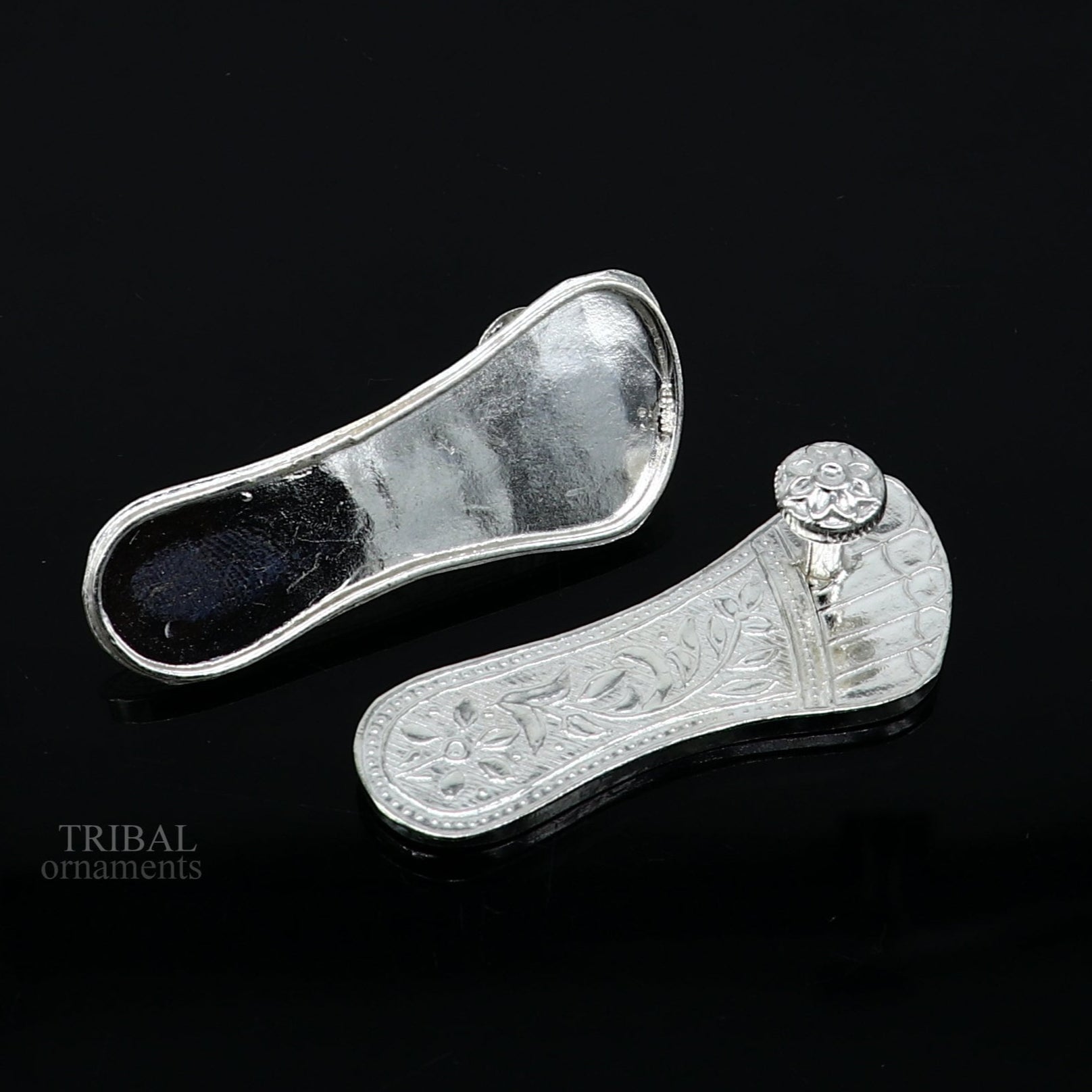 2.0" sterling silver handmade Charan paduka or slippers for idol krishna, laddu gopala, little krishna or Vshnu Narayana puja art su1043 - TRIBAL ORNAMENTS