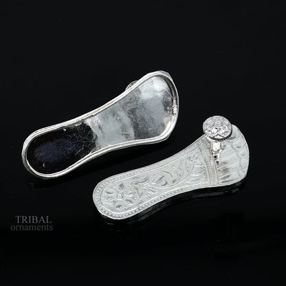 Sterling silver handmade Charan paduka slippers for idol Krishna, Laddu Gopala, Little Krishna, or Vishnu Narayana puja art.