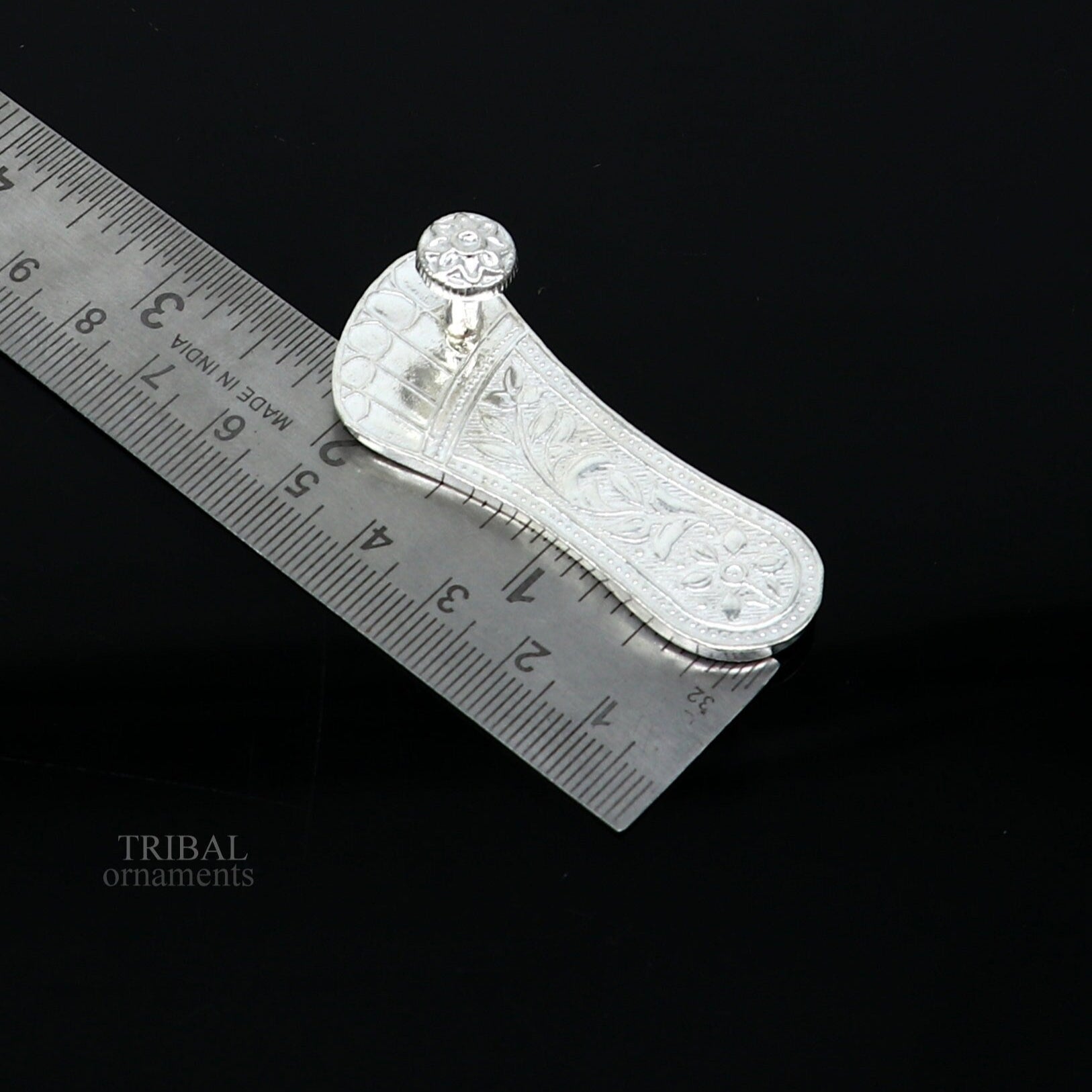 2.0" sterling silver handmade Charan paduka or slippers for idol krishna, laddu gopala, little krishna or Vshnu Narayana puja art su1043 - TRIBAL ORNAMENTS