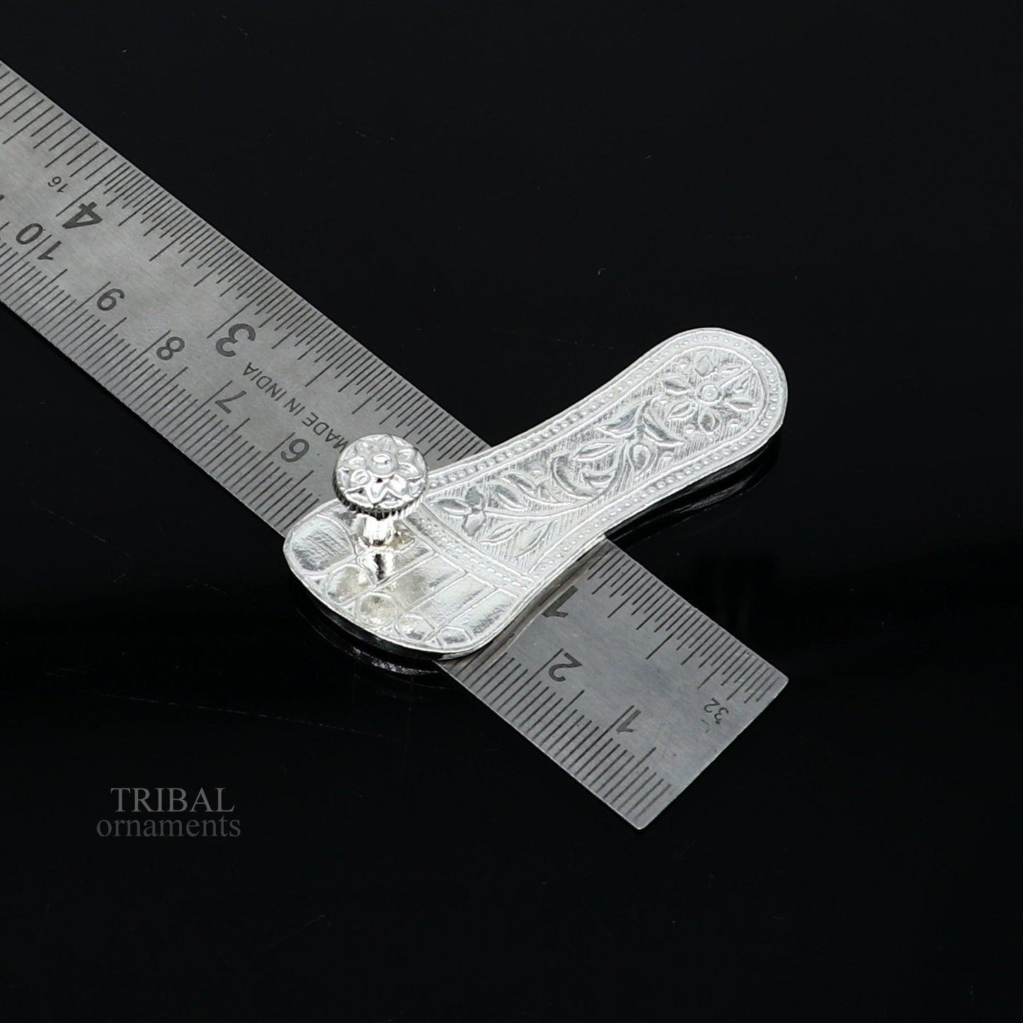 2.0" sterling silver handmade Charan paduka or slippers for idol krishna, laddu gopala, little krishna or Vshnu Narayana puja art su1043 - TRIBAL ORNAMENTS