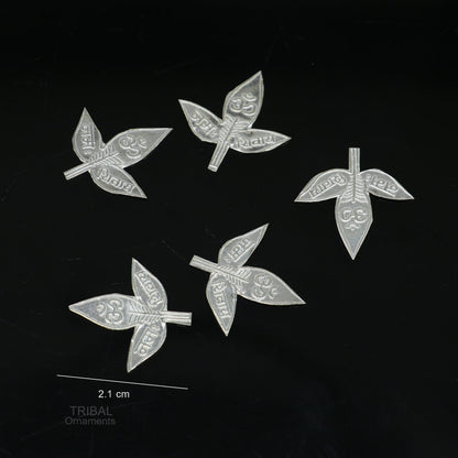 2.1 cm Lord Shiva bel Patra Solid silver handmade solid belva patra, shiva worshipping/ puja article, bel tree leaves for puja su601 - TRIBAL ORNAMENTS