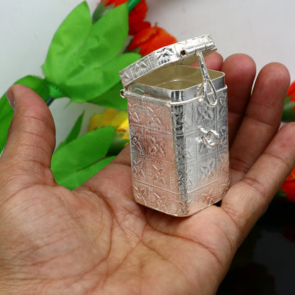 Vintage 2.2-inch silver utensils jewelry trinket box with floral detailing, crafted by TRIBAL ORNAMENTS.