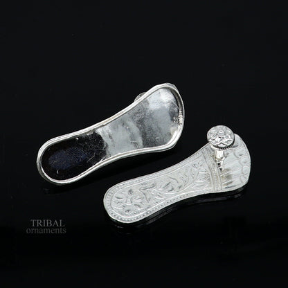 2.3" sterling silver handmade Charan paduka or slippers for idol krishna, laddu gopala, little krishna or Vshnu Narayana puja art su642 - TRIBAL ORNAMENTS