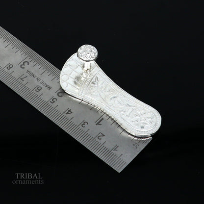 2.3" sterling silver handmade Charan paduka or slippers for idol krishna, laddu gopala, little krishna or Vshnu Narayana puja art su642 - TRIBAL ORNAMENTS