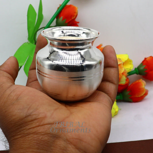 2.3"inches 925 sterling silver handmade plain small Kalash or pot, unique special silver puja article, water or milk kalash pot india su988 - TRIBAL ORNAMENTS