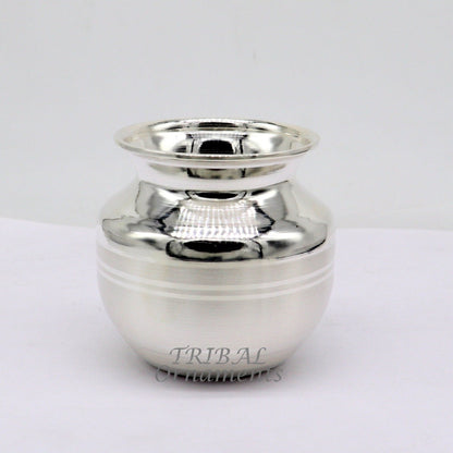 Small 2.3-inch handmade sterling silver Kalash pot, traditional Indian puja article for water or milk, by Tribal Ornaments.