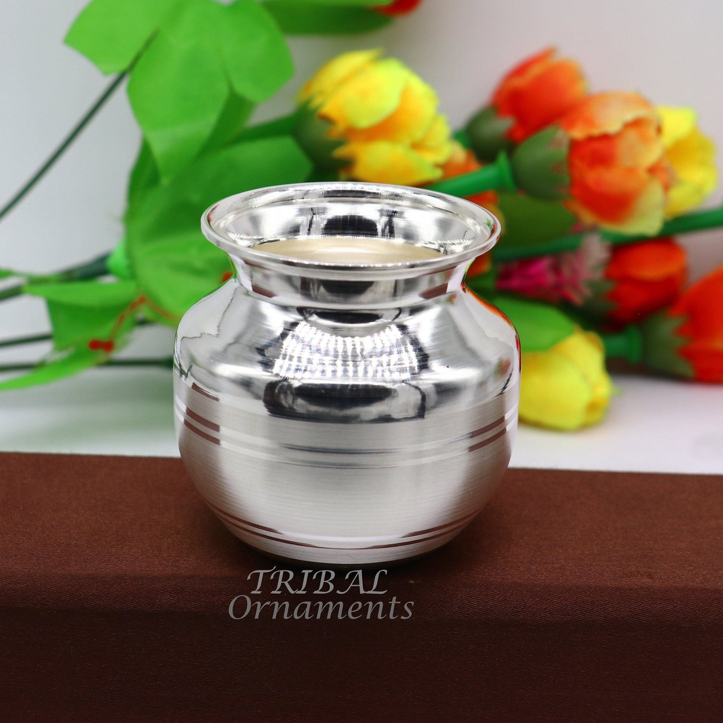 2.3"inches 925 sterling silver handmade plain small Kalash or pot, unique special silver puja article, water or milk kalash pot india su988 - TRIBAL ORNAMENTS