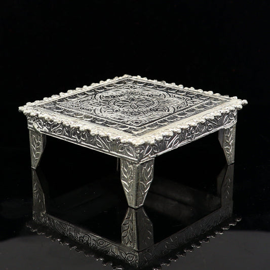 2.4" x 2.4" 925 Sterling silver handmade customize small square shape table/bazot/chouki, excellent home puja utensils temple art su1199 - TRIBAL ORNAMENTS