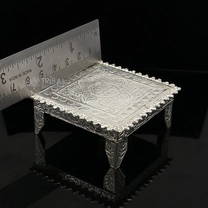 Sterling silver small square-shaped puja bowl by Tribal Ornaments, handmade home temple utensil for religious rituals.