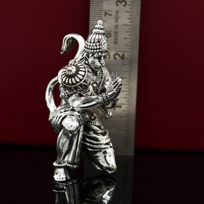 Handmade 2.5-inch silver Lord Hanuman statue by Tribal Ornaments, perfect for home temple puja or gifting.