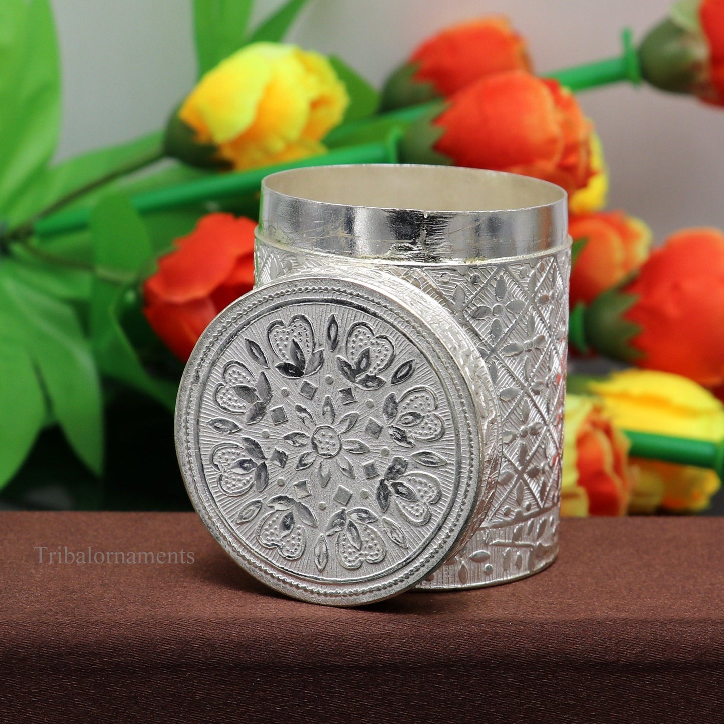 2.5" 925 solid silver utensils vintage style trinket box, container/casket box bridal floral work box, jewelry box silver utensils stb202 - TRIBAL ORNAMENTS