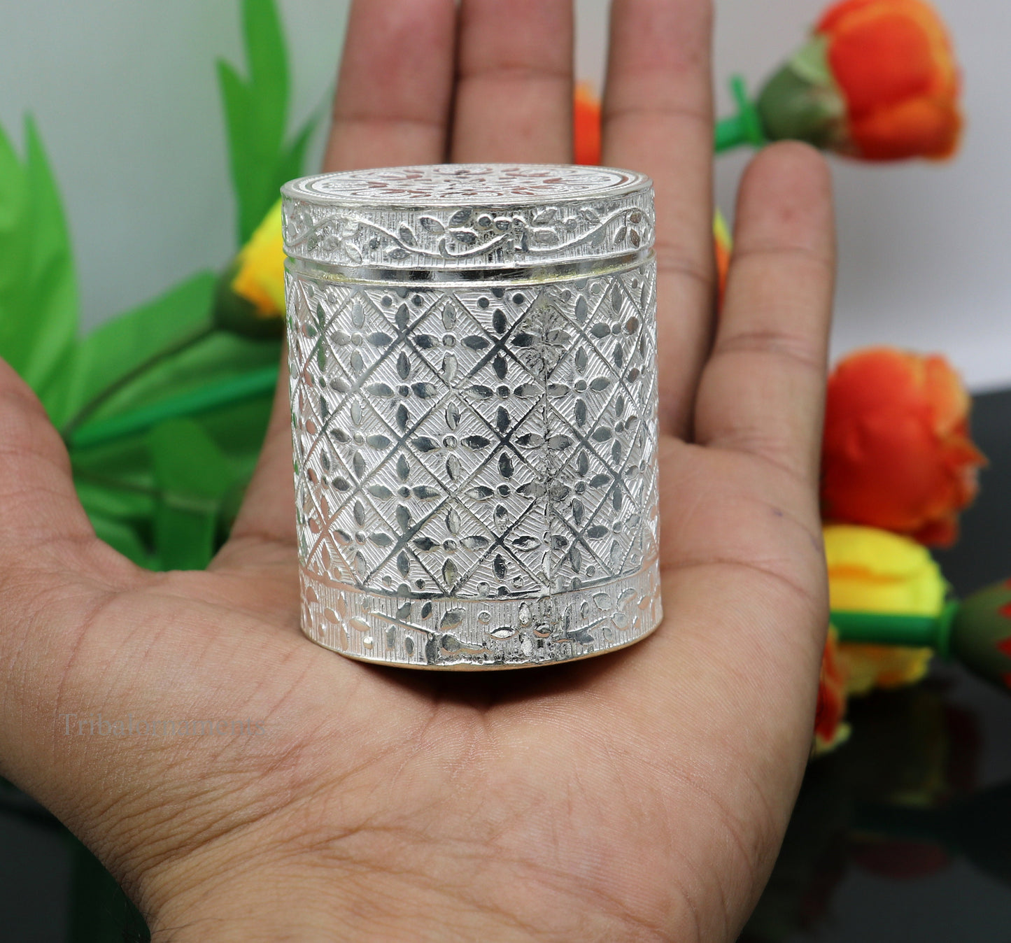 2.5" 925 solid silver utensils vintage style trinket box, container/casket box bridal floral work box, jewelry box silver utensils stb202 - TRIBAL ORNAMENTS