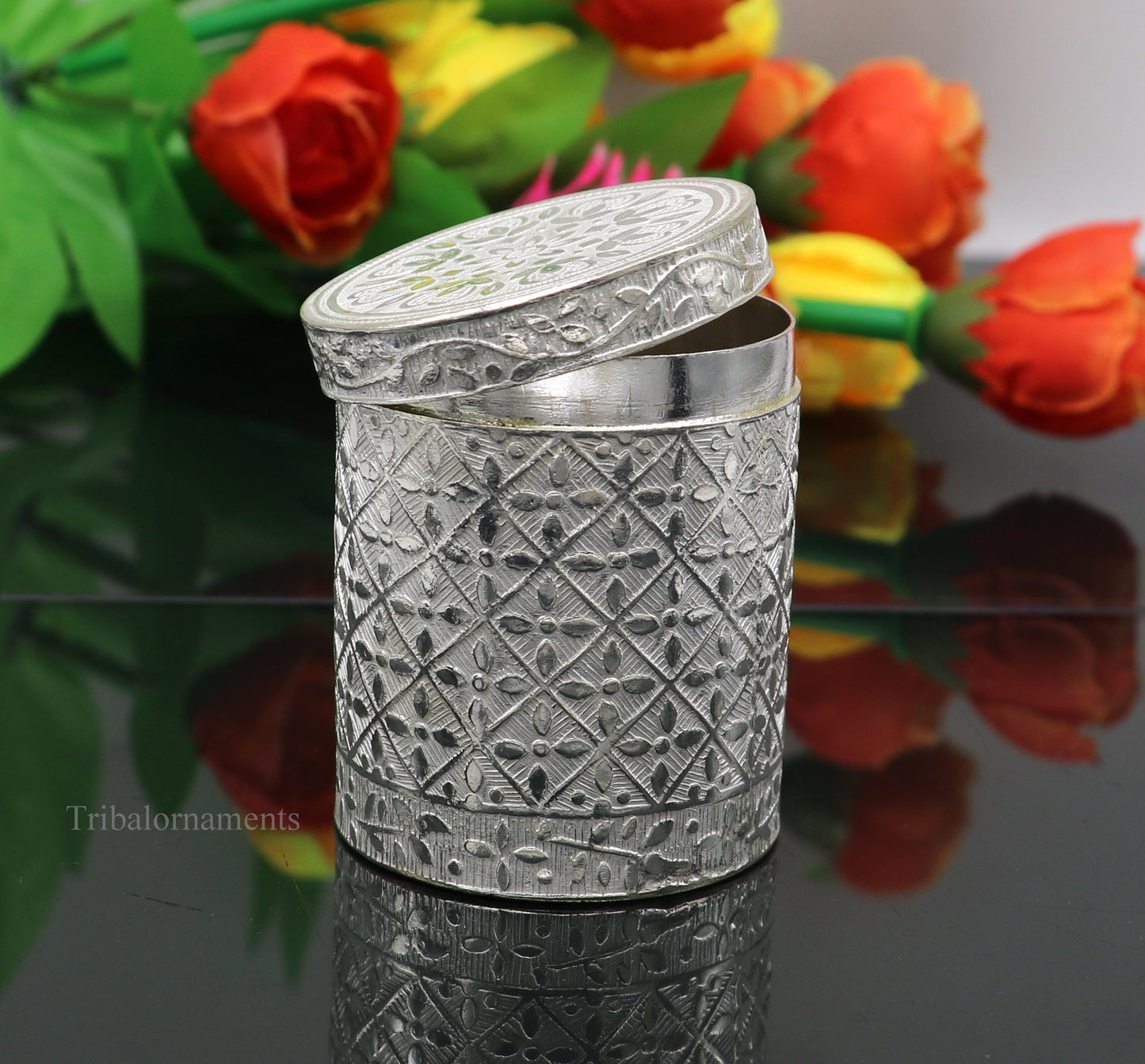 2.5" 925 solid silver utensils vintage style trinket box, container/casket box bridal floral work box, jewelry box silver utensils stb202 - TRIBAL ORNAMENTS