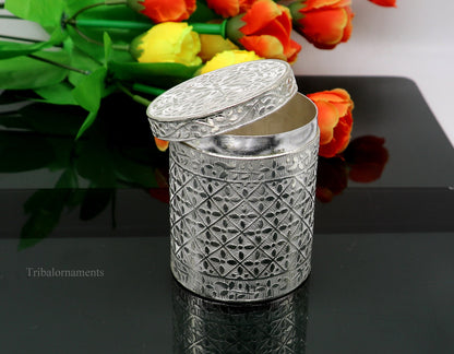 2.5" 925 solid silver utensils vintage style trinket box, container/casket box bridal floral work box, jewelry box silver utensils stb202 - TRIBAL ORNAMENTS