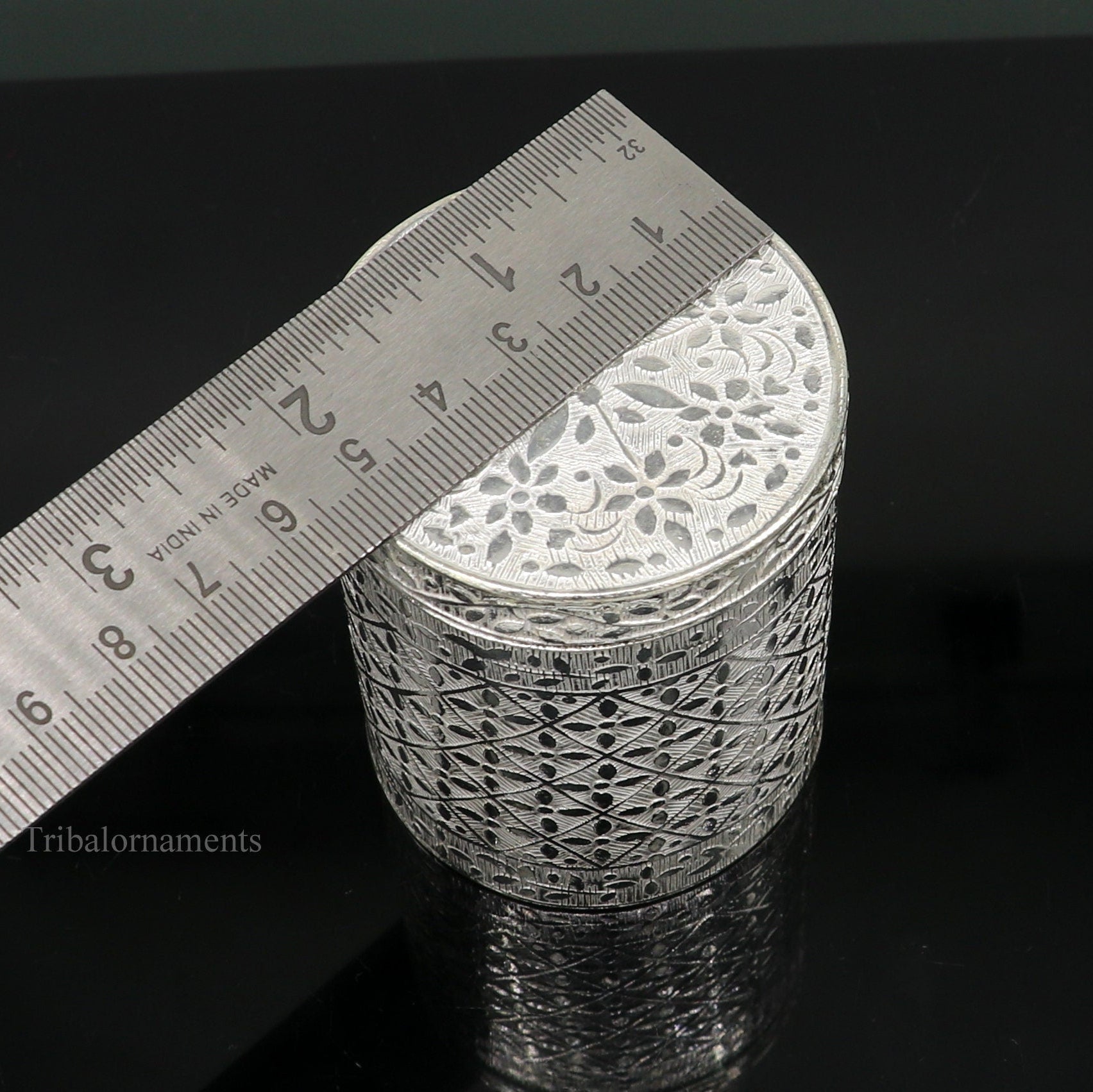 2.5" 925 solid silver utensils vintage style trinket box, container/casket box bridal floral work box, jewelry box silver utensils stb202 - TRIBAL ORNAMENTS