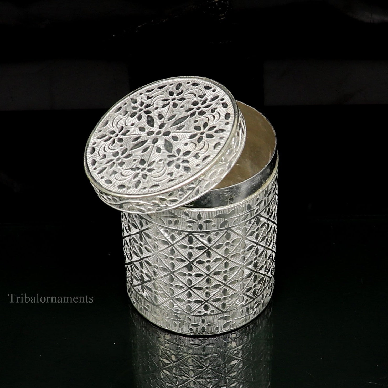 2.5" 925 solid silver utensils vintage style trinket box, container/casket box bridal floral work box, jewelry box silver utensils stb202 - TRIBAL ORNAMENTS