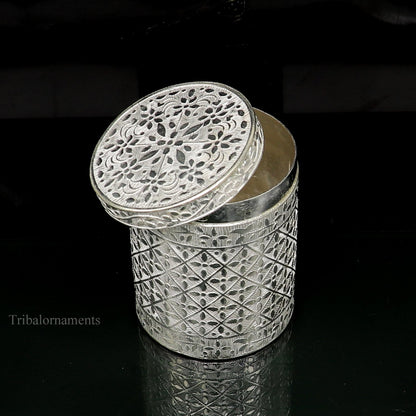 2.5" 925 solid silver utensils vintage style trinket box, container/casket box bridal floral work box, jewelry box silver utensils stb202 - TRIBAL ORNAMENTS