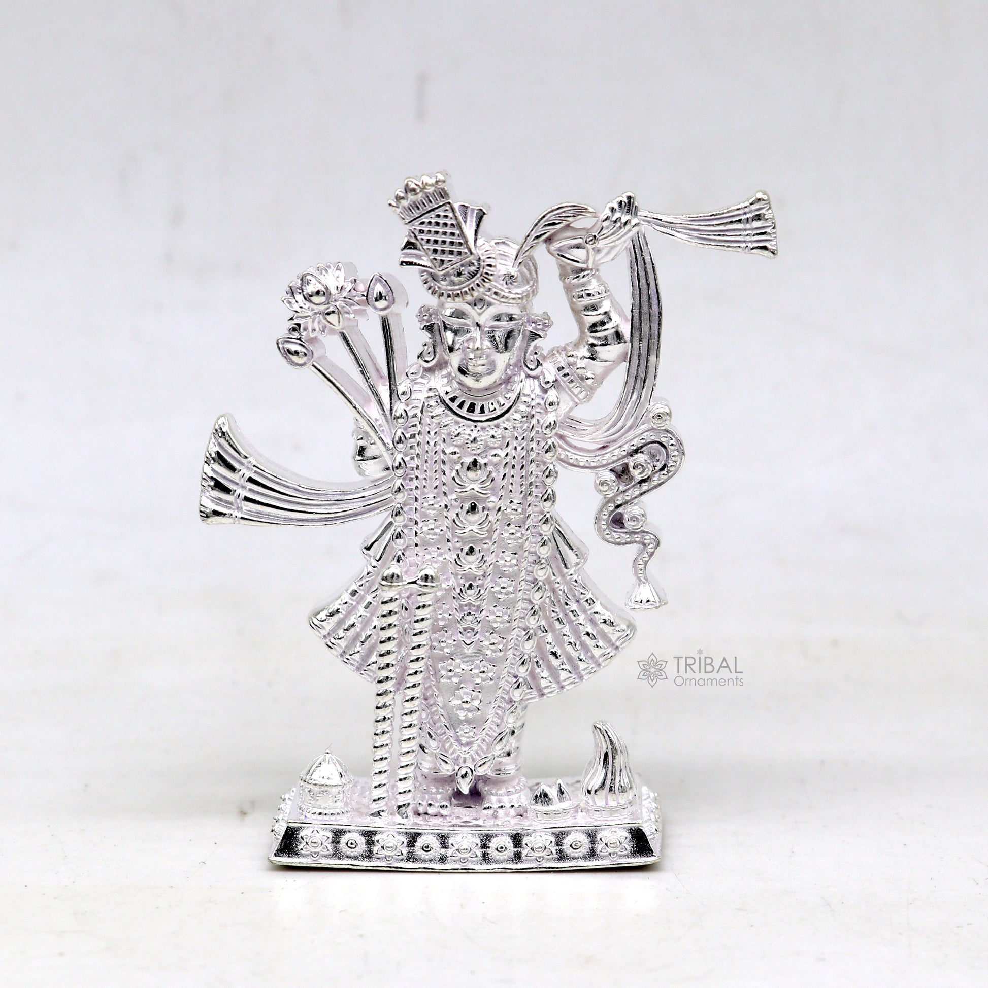 2.5"  925 Sterling silver handmade design Idols Lord Krishna  Shrinathji statue figurine, puja articles decorative gift diwali puja art634 - TRIBAL ORNAMENTS
