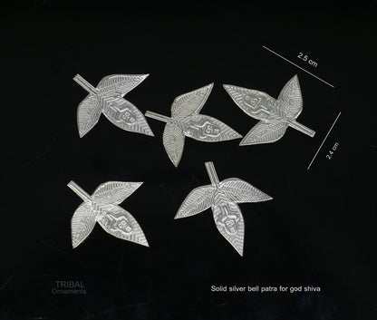 2.5 cm Lord Shiva bel Patra Solid silver handmade solid belva patra, shiva worshipping/ puja article, bel tree leaves for puja su600 - TRIBAL ORNAMENTS