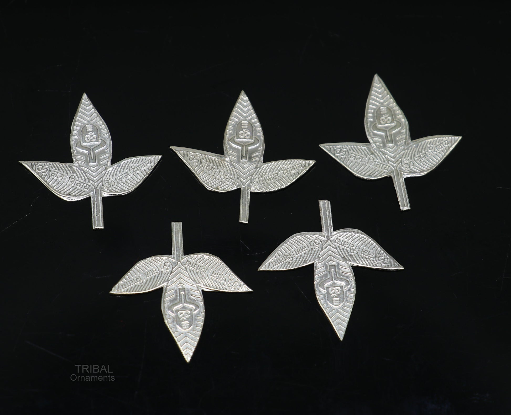 2.5 cm Lord Shiva bel Patra Solid silver handmade solid belva patra, shiva worshipping/ puja article, bel tree leaves for puja su600 - TRIBAL ORNAMENTS