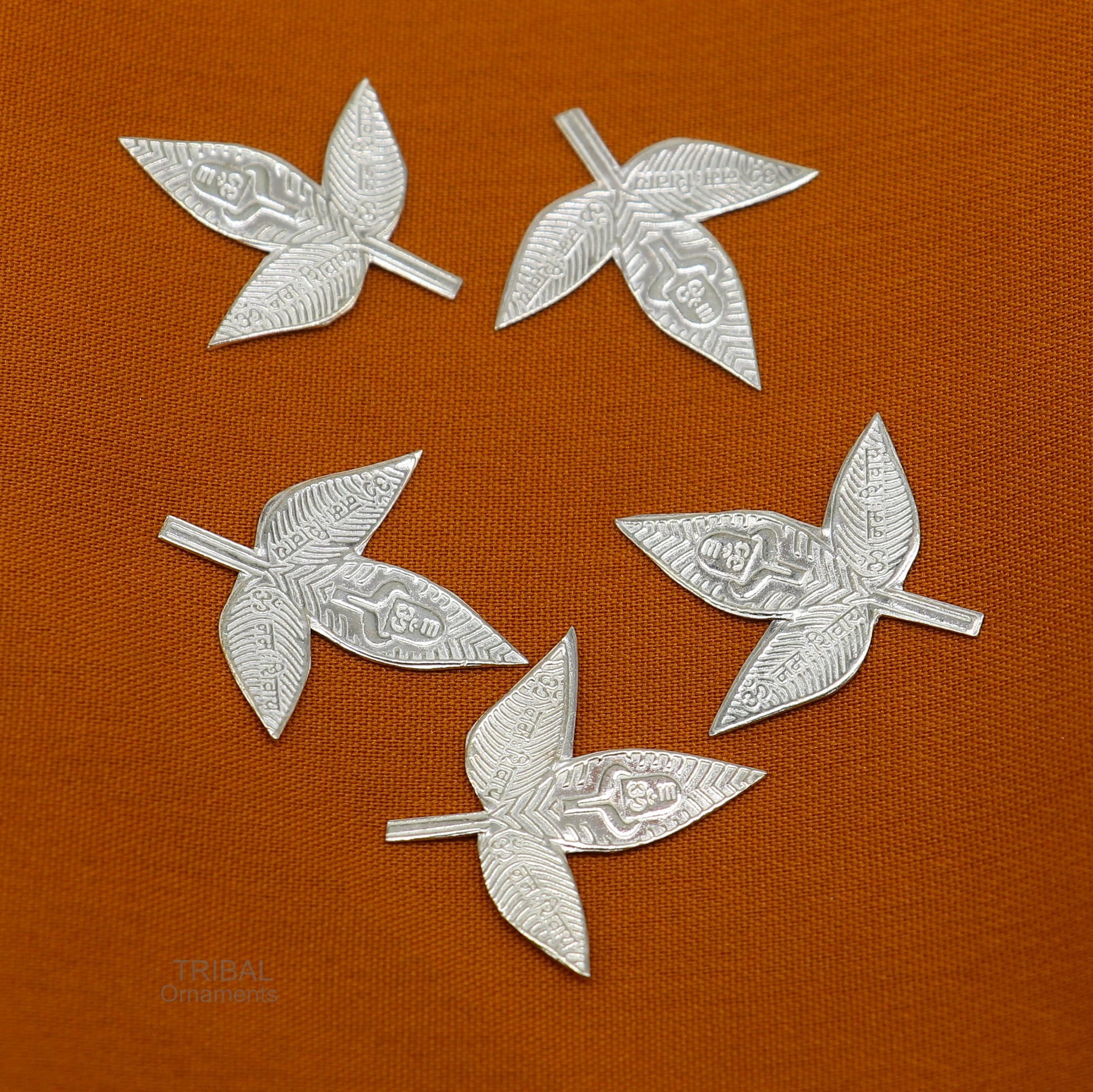 2.5 cm Lord Shiva bel Patra Solid silver handmade solid belva patra, shiva worshipping/ puja article, bel tree leaves for puja su600 - TRIBAL ORNAMENTS