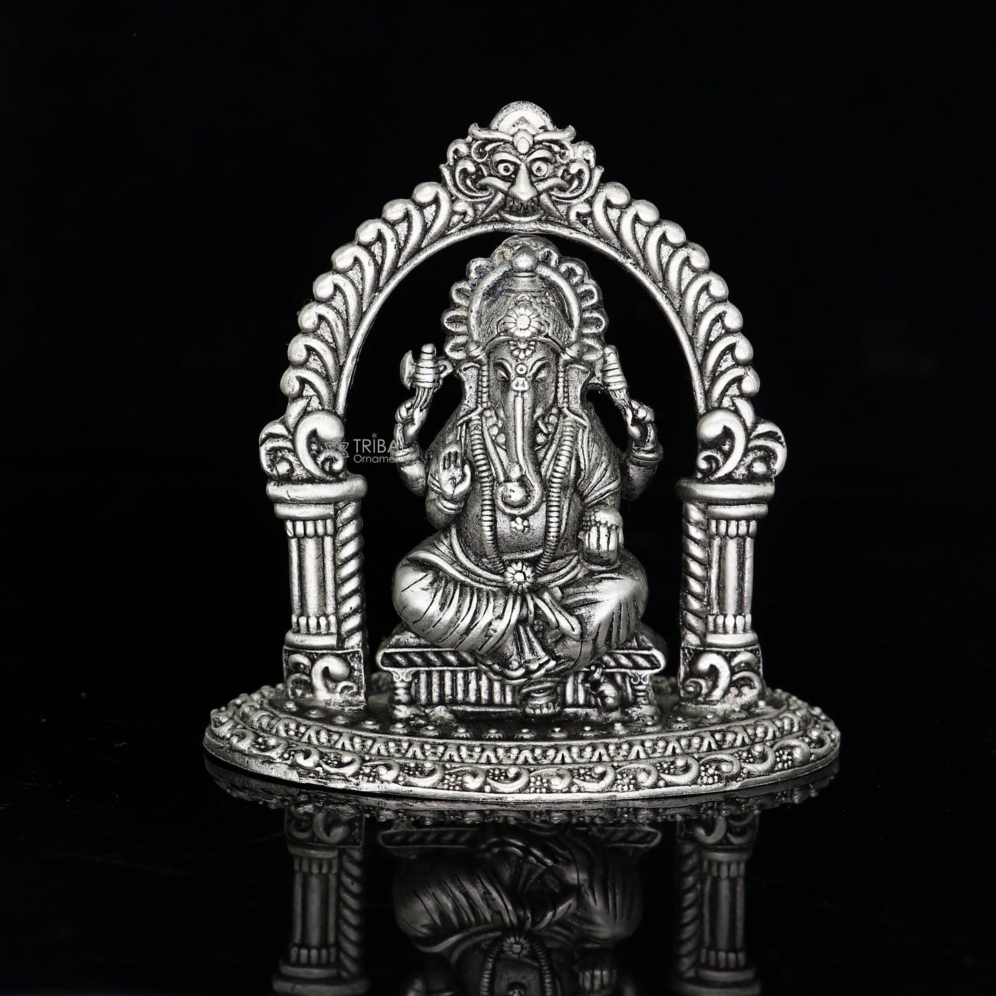 2.5" Divine 925 Sterling silver Lord Ganesh Idol, Pooja Articles, Silver Idols Figurine Ganesha statue sculpture Diwali puja gift art672 - TRIBAL ORNAMENTS