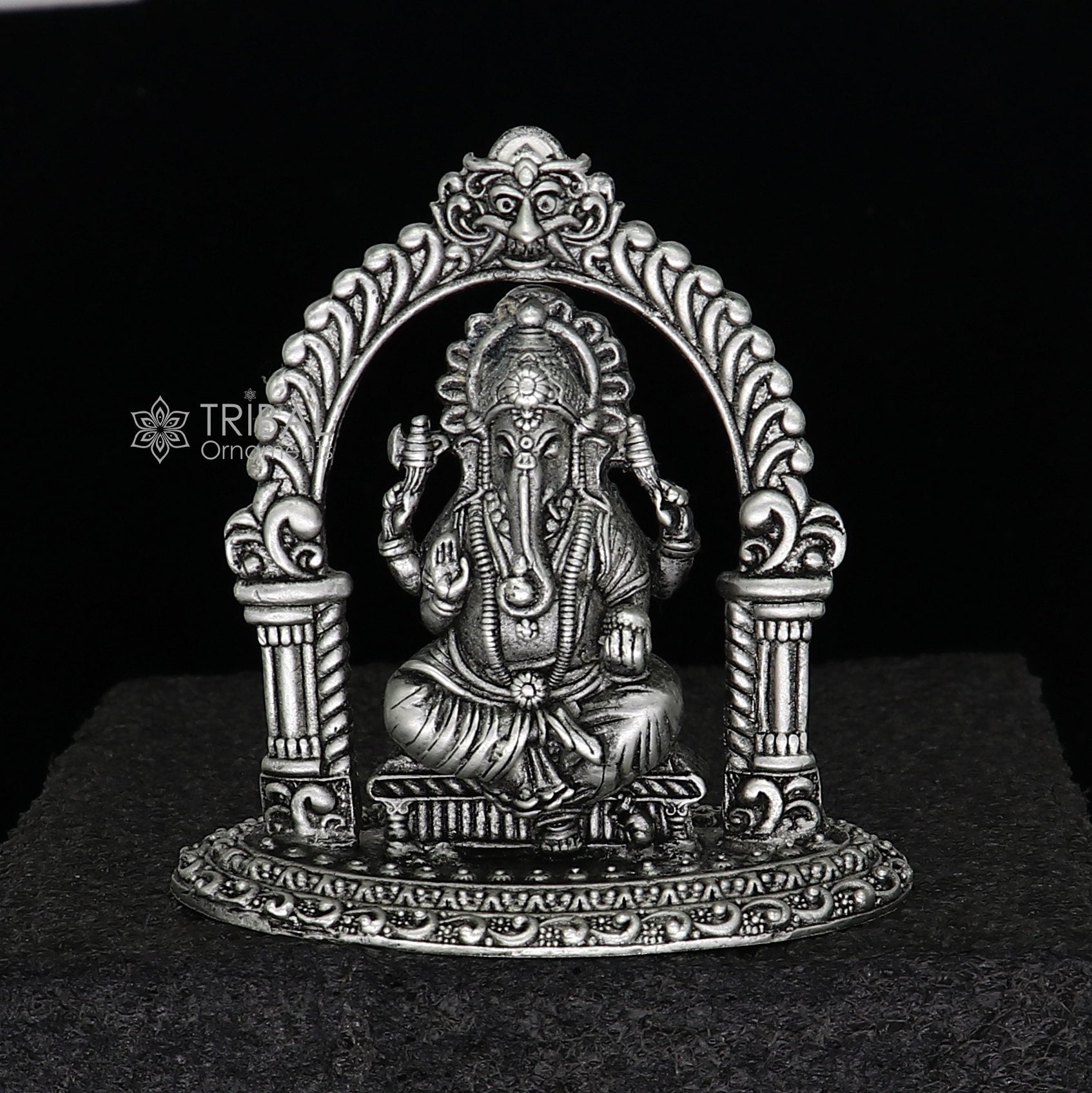 2.5" Divine 925 Sterling silver Lord Ganesh Idol, Pooja Articles, Silver Idols Figurine Ganesha statue sculpture Diwali puja gift art672 - TRIBAL ORNAMENTS