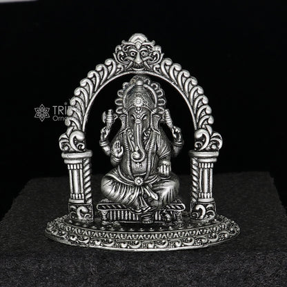 2.5-inch Sterling silver Lord Ganesha idol by Tribal Ornaments, detailed silver Ganesha sculpture for puja and Diwali celebrations.