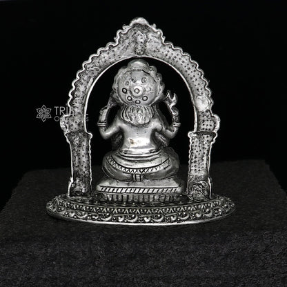 2.5-inch Sterling silver Lord Ganesha idol by TRIBAL ORNAMENTS, detailed silver Ganesha sculpture for Diwali puja and gifting.