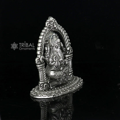 2.5-inch sterling silver Lord Ganesha idol sculpture by TRIBAL ORNAMENTS, detailed silver Ganesha figurine for puja and Diwali decor