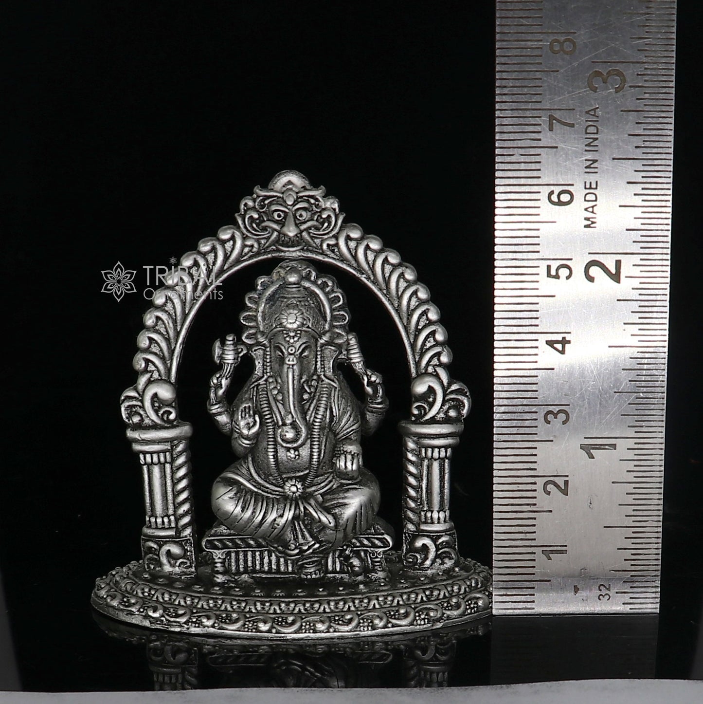2.5" Divine 925 Sterling silver Lord Ganesh Idol, Pooja Articles, Silver Idols Figurine Ganesha statue sculpture Diwali puja gift art672 - TRIBAL ORNAMENTS