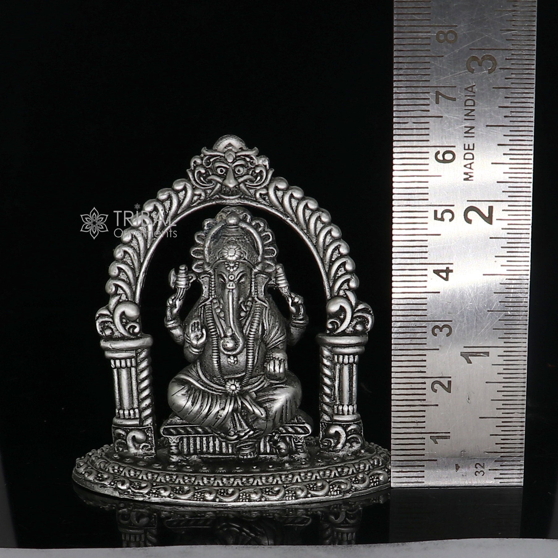 2.5" Divine 925 Sterling silver Lord Ganesh Idol, Pooja Articles, Silver Idols Figurine Ganesha statue sculpture Diwali puja gift art672 - TRIBAL ORNAMENTS