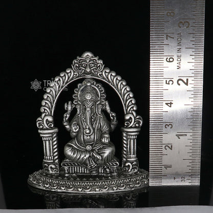 Sterling silver Lord Ganesha idol figurine, 2.5 inches, detailed sculpture for puja and Diwali decorations, by TRIBAL ORNAMENTS.